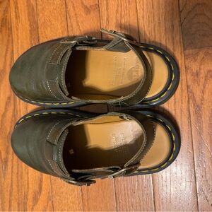 Dr. Martens Green Leather Mules